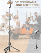 Extendable Selfie Stick with Wireless Remote and Fill Light, Tripod Base All Vera Mart