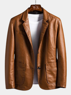 Faux Leather Blazer with Notch Lapels and Three Button Cuffs for Women All Vera Mart