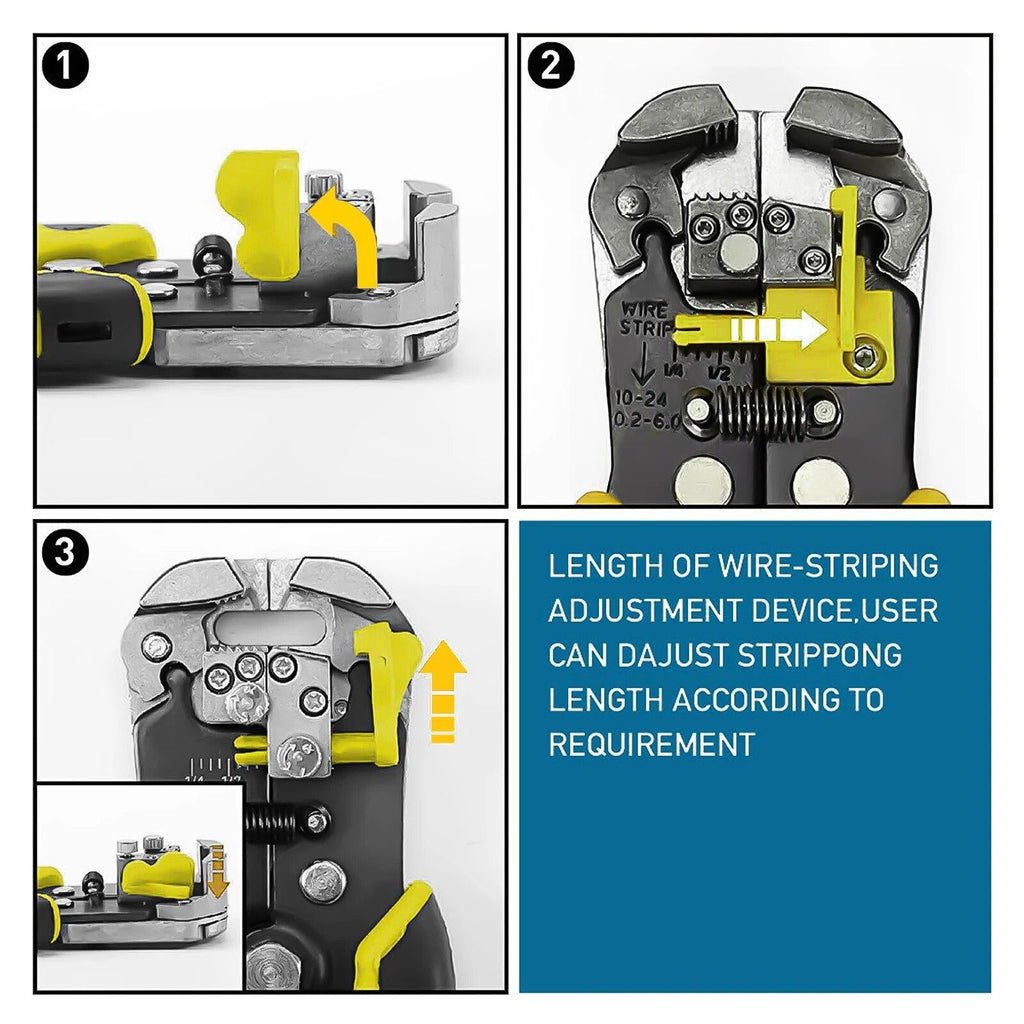 Self-Adjusting Wire Stripper with Cable Cutter and Terminal Crimper All Vera Mart