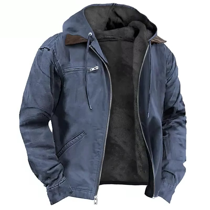 Fleece Lined Hooded Jacket with Adjustable Hood and Multiple Pockets for Winter All Vera Mart