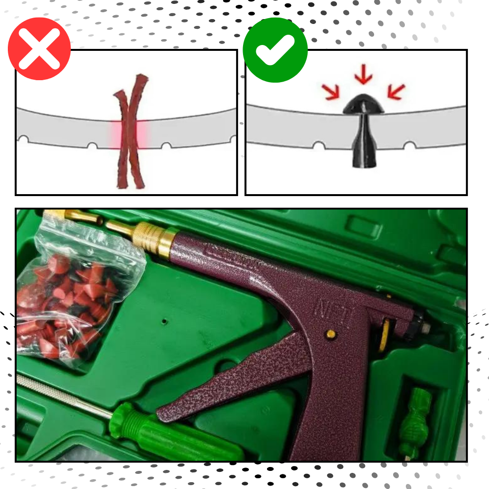 Tubeless Tire Puncture Repair Tool with Mushroom Plugs and Trigger Mechanism All Vera Mart