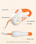 LED Retractable Leash with Front Spotlight and Colored Safety Ring, 5 Meters All Vera Mart