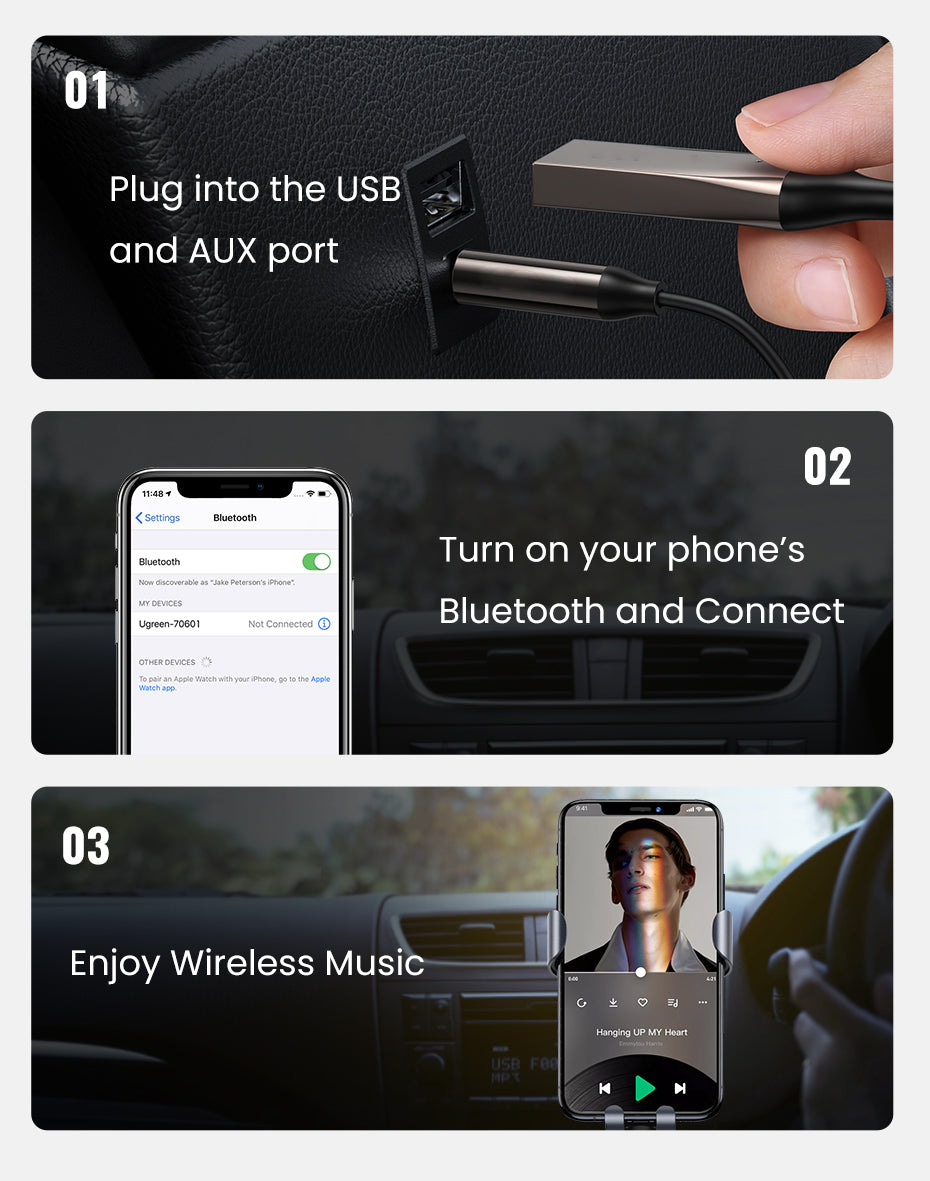 Wireless Car Aux Adapter with Hands Free Calling and Dual Device Connection All Vera Mart