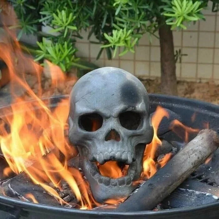 Ceramic Fire Pit Skull with Hollow Eyes for Halloween Bonfires and Campfires
