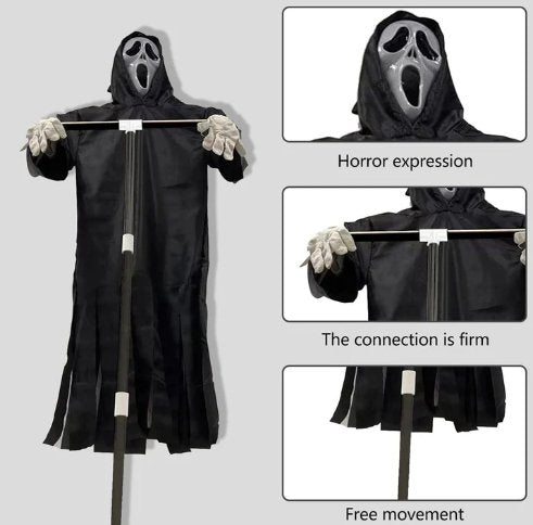 Screaming Ghost Scarecrow with Flowing Robe and Adjustable Pole for Halloween Yards