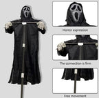Screaming Ghost Scarecrow with Flowing Robe and Adjustable Pole for Halloween Yards