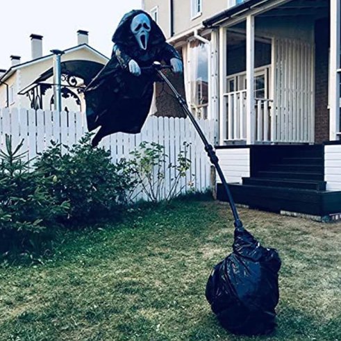 Screaming Ghost Scarecrow with Flowing Robe and Adjustable Pole for Halloween Yards