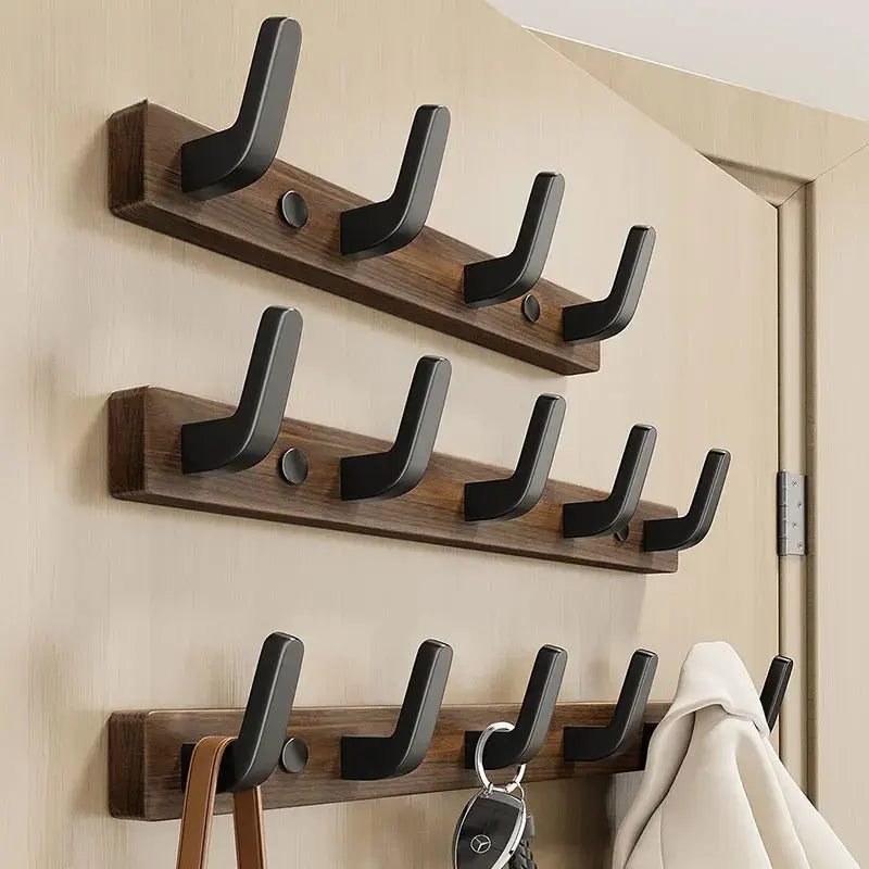 Wall Mounted Coat Rack with Solid Wood and Metal Construction, Matte Black All Vera Mart