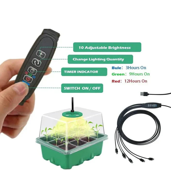 Indoor Seed Starting Tray with Full Spectrum Grow Light and Raised Dome Cover All Vera Mart