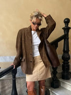 Women's Suede-Like Jacket with Tailored Mid-Length Fit and Hidden Pockets, Brown All Vera Mart