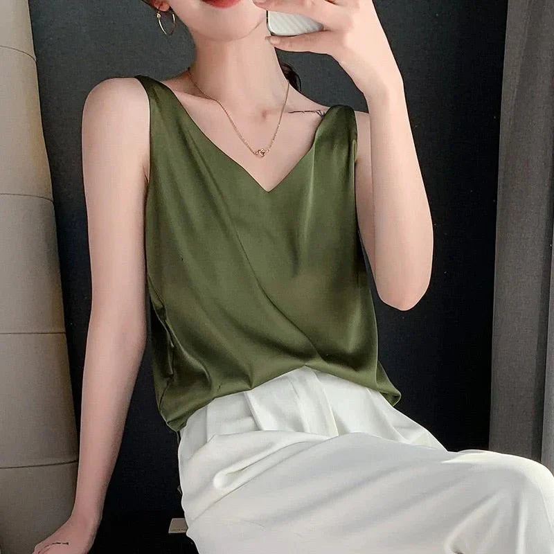 Silk-like Tank Top with Smooth Drape and Moisture Wicking, Breathable Fabric All Vera Mart