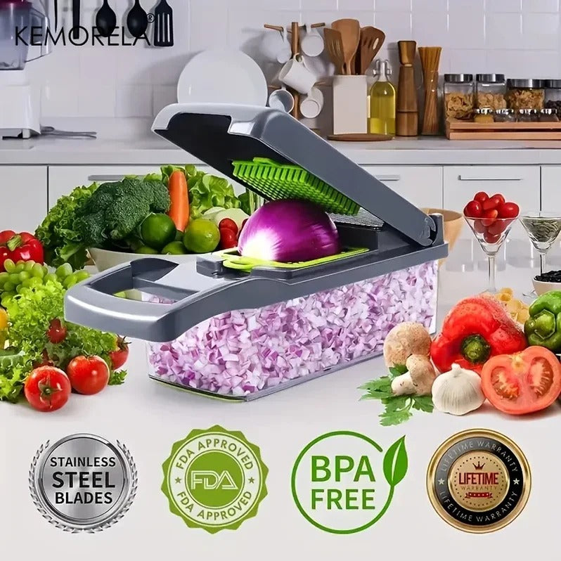 Vegetable Chopper with Four Interchangeable Attachments and Integrated Storage All Vera Mart