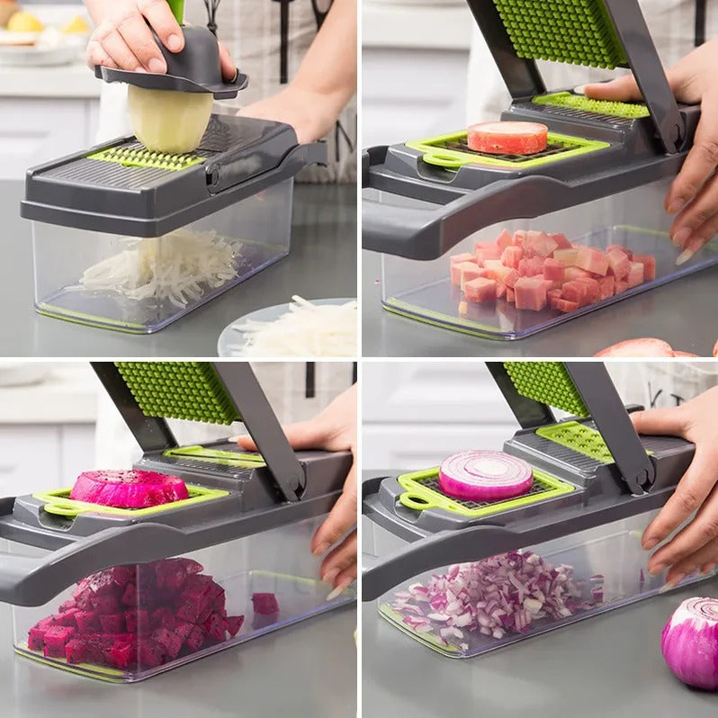 Vegetable Chopper with Four Interchangeable Attachments and Integrated Storage All Vera Mart