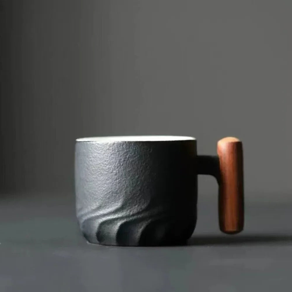 Ceramic Espresso Cup with Wooden Handle and Vintage Minimalist Design, 80ml All Vera Mart
