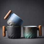 Ceramic Espresso Cup with Wooden Handle and Vintage Minimalist Design, 80ml All Vera Mart