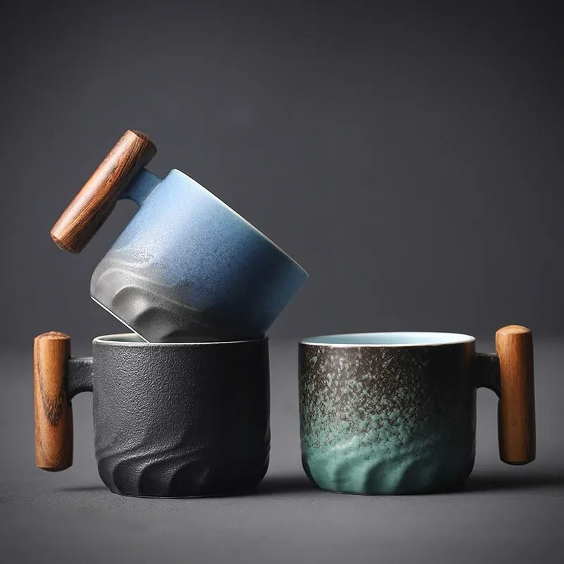 Ceramic Espresso Cup with Wooden Handle and Vintage Minimalist Design, 80ml All Vera Mart
