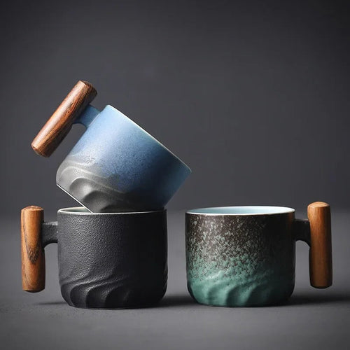 Ceramic Espresso Cup with Wooden Handle and Vintage Minimalist Design, 80ml All Vera Mart