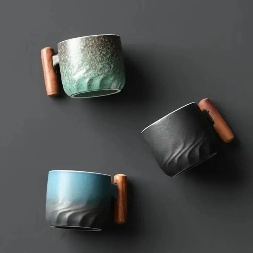 Ceramic Espresso Cup with Wooden Handle and Vintage Minimalist Design, 80ml All Vera Mart