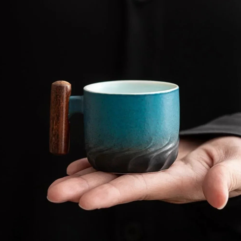 Ceramic Espresso Cup with Wooden Handle and Vintage Minimalist Design, 80ml All Vera Mart