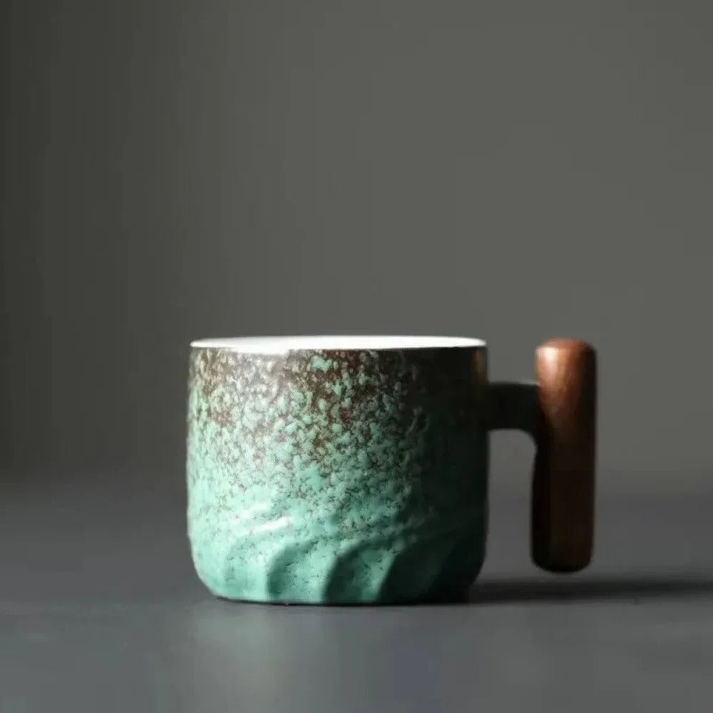 Ceramic Espresso Cup with Wooden Handle and Vintage Minimalist Design, 80ml All Vera Mart