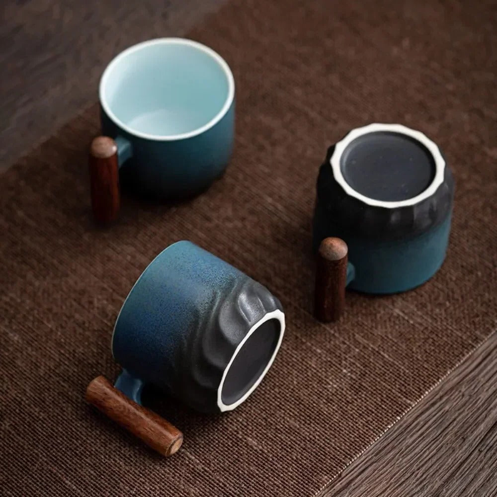 Ceramic Espresso Cup with Wooden Handle and Vintage Minimalist Design, 80ml All Vera Mart