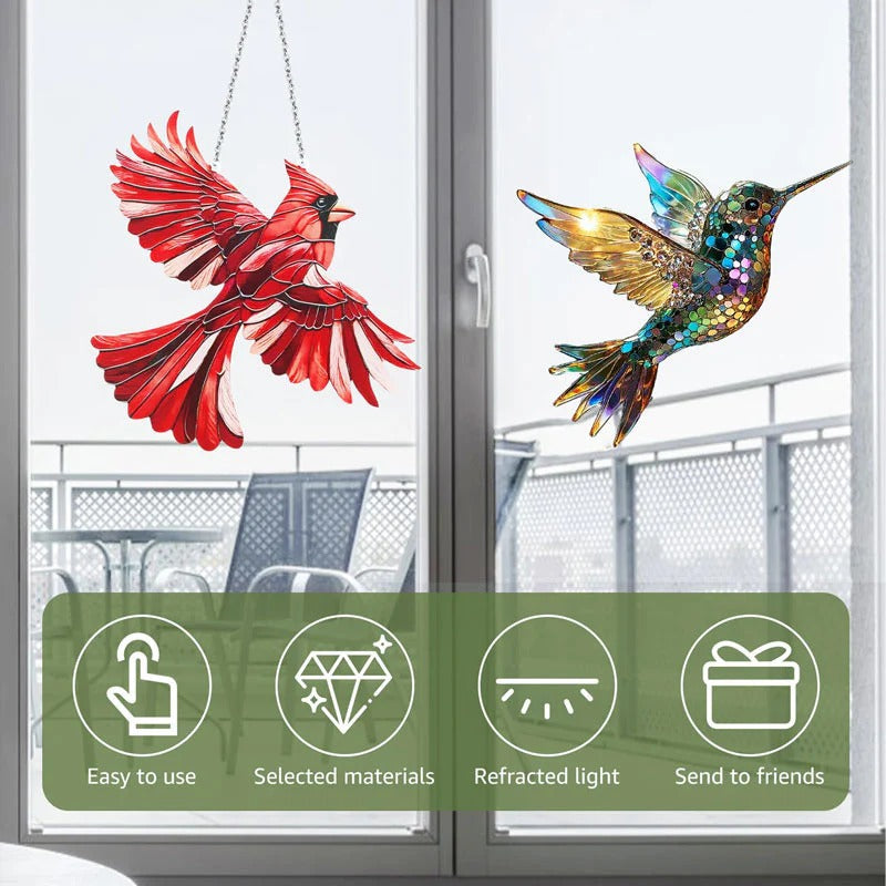 Multicolor Bird Suncatcher with Reflective Accents and Hanging Chain All Vera Mart