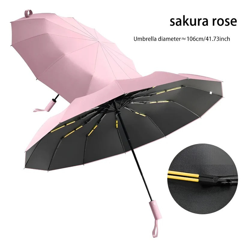 Compact Foldable Umbrella with Reinforced Ribs and UV Blocking, Windproof Design All Vera Mart