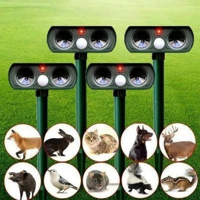 Motion Activated Ultrasonic Animal Repeller with Solar Panel and 30ft Detection Range All Vera Mart