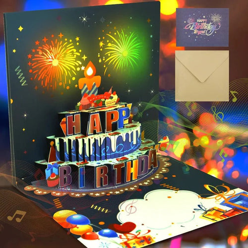 3D Birthday Card with LED Lights and Birthday Music, Pop-Up Cake Design All Vera Mart