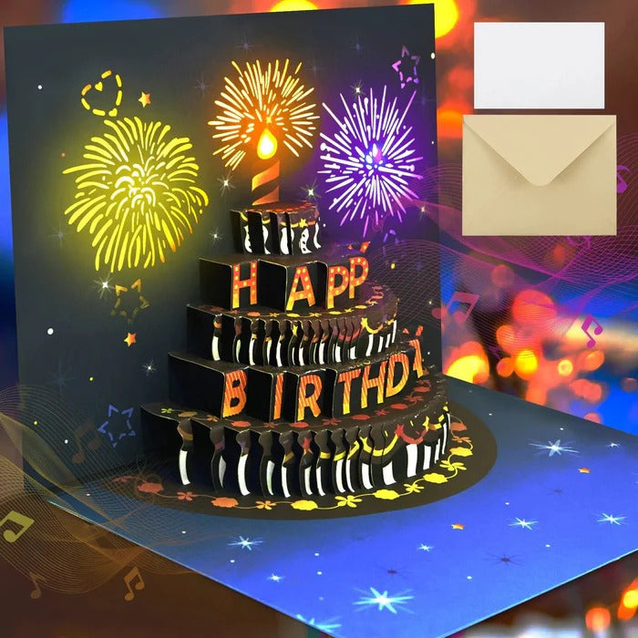 3D Birthday Card with LED Lights and Birthday Music, Pop-Up Cake Design All Vera Mart