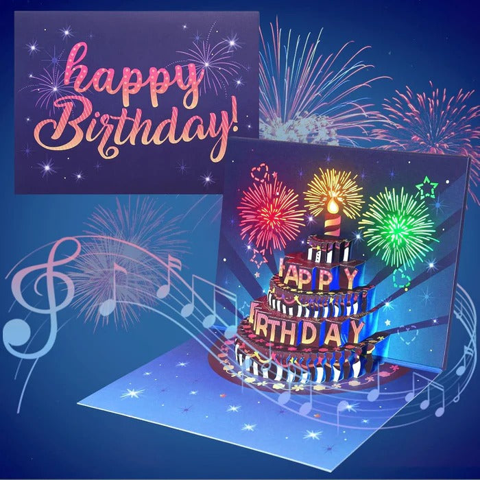 3D Birthday Card with LED Lights and Birthday Music, Pop-Up Cake Design All Vera Mart