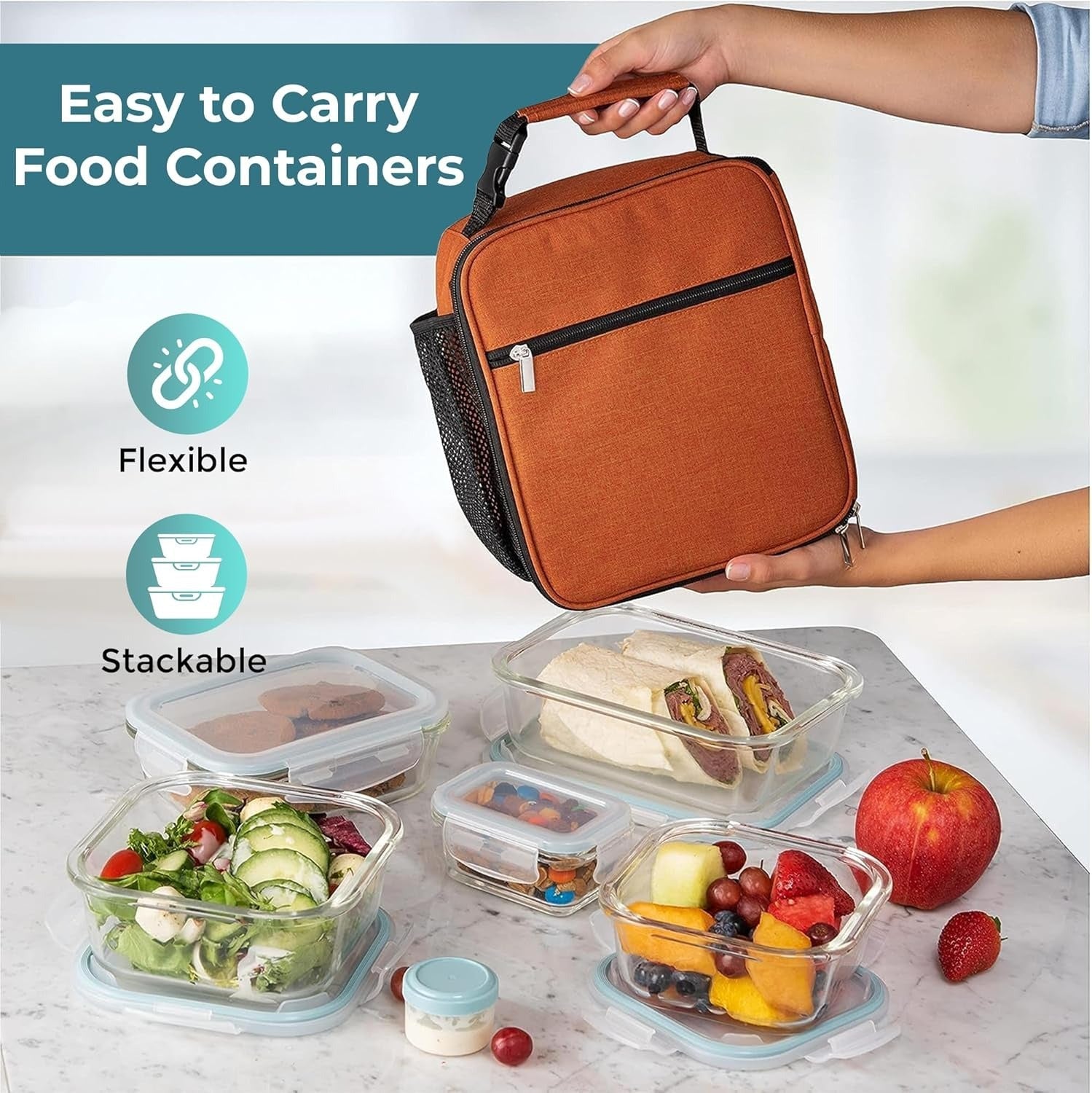 Food Storage Container Set with Airtight Lids and Sauce Containers, Stackable Organization All Vera Mart