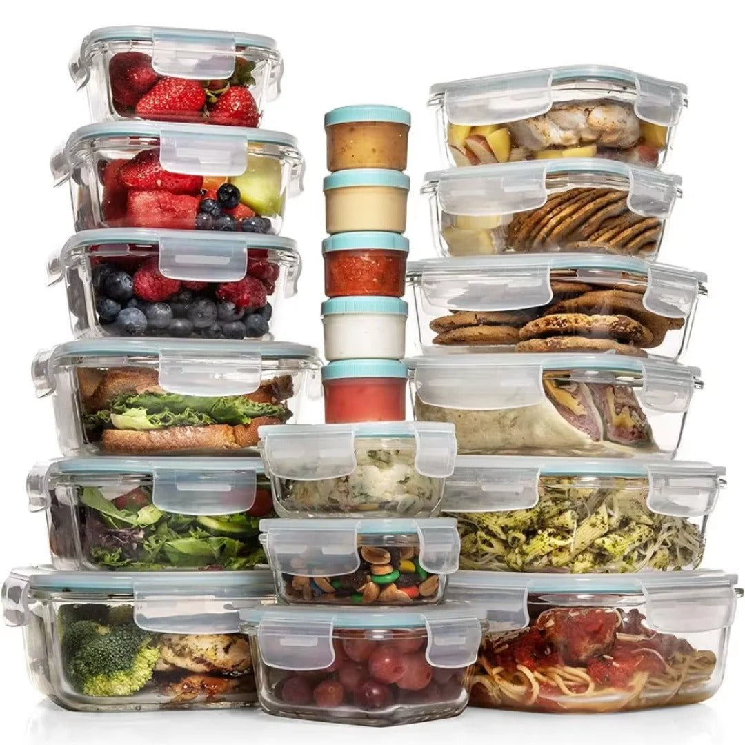 Food Storage Container Set with Airtight Lids and Sauce Containers, Stackable Organization All Vera Mart