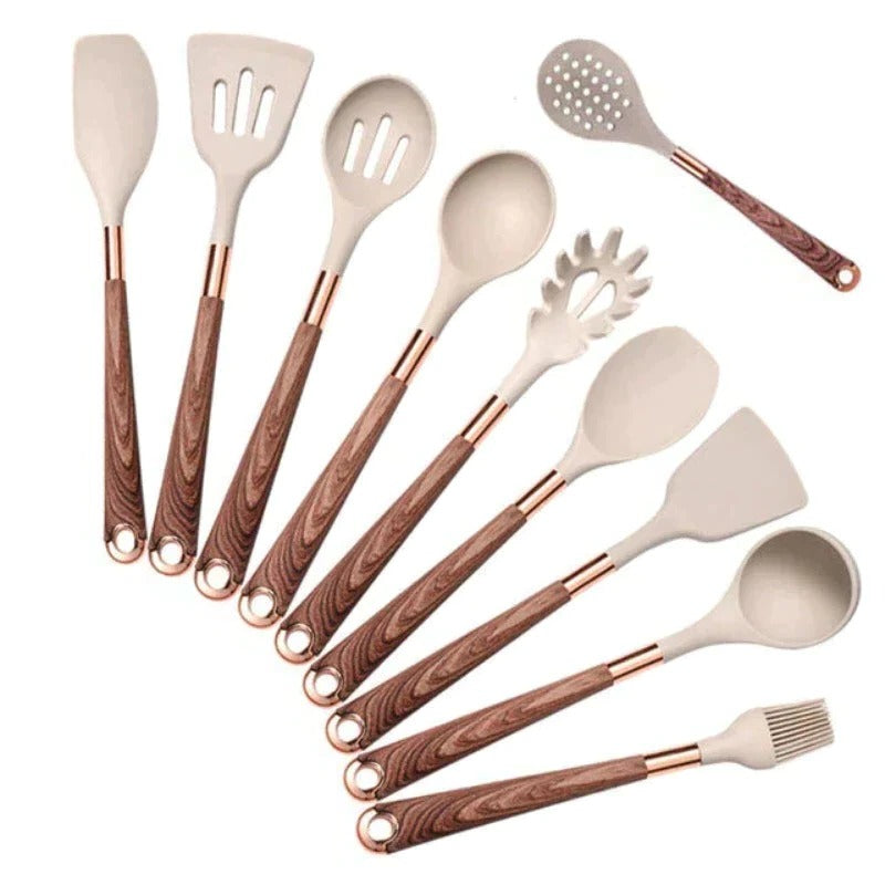 10-Piece Non-Scratch Cooking Utensil Set with Heat-Resistant Handles All Vera Mart