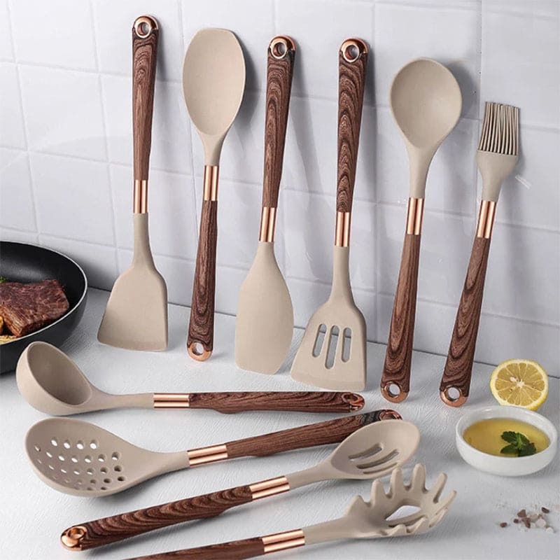 10-Piece Non-Scratch Cooking Utensil Set with Heat-Resistant Handles All Vera Mart
