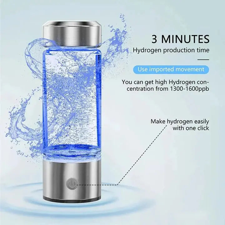 Hydrogen Infusion Bottle with USB Rechargeable Battery and One-Button Electrolysis, 300 mL All Vera Mart
