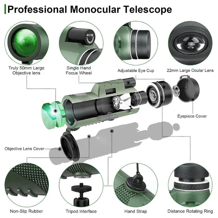 Monocular with 600X Magnification and Multi-Layer Lens System for Wildlife Observation All Vera Mart