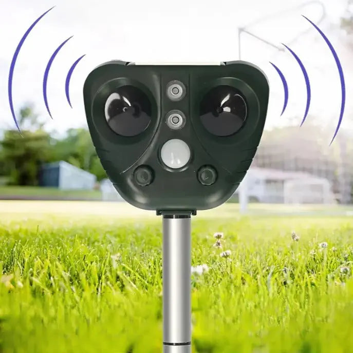 Solar Bird Repellent with Ultrasonic Pulses and Flashing LED Light, USB Backup All Vera Mart