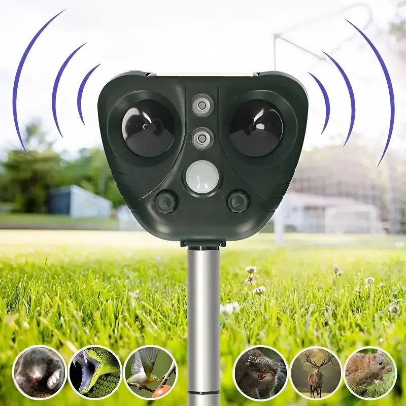 Solar Bird Repellent with Ultrasonic Pulses and Flashing LED Light, USB Backup All Vera Mart