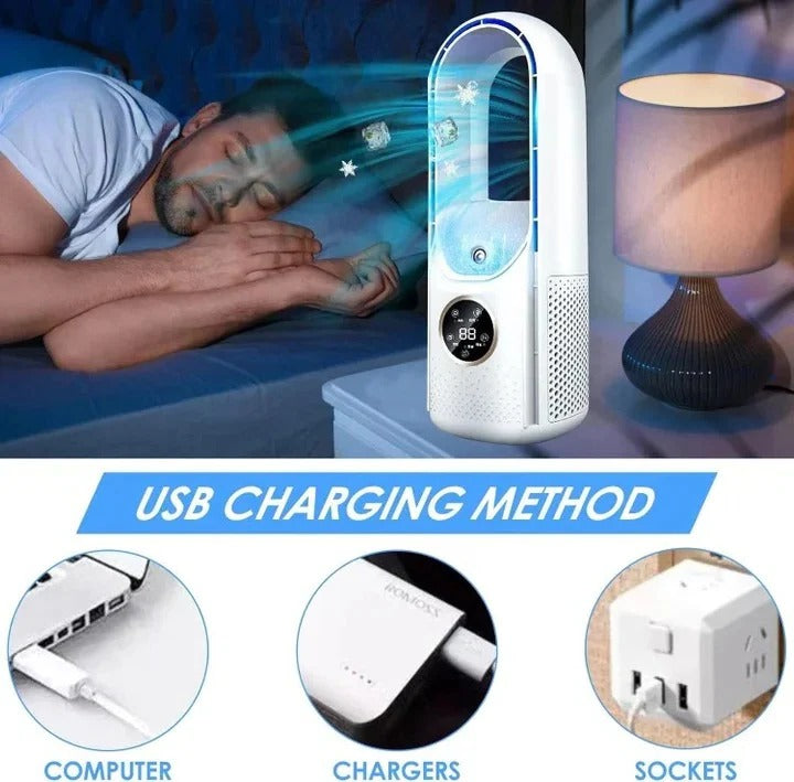 Compact Bladeless Air Cooler with Refillable Cooling Pads and Adjustable Fan Speed All Vera Mart