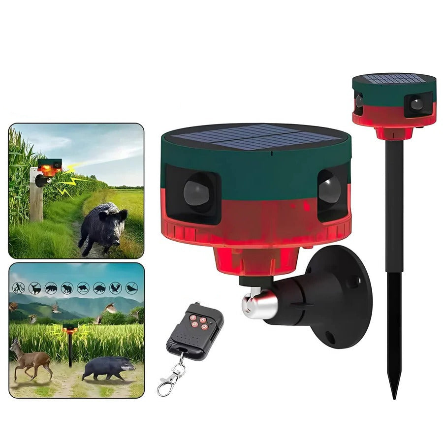 360 Degree Solar Motion Repeller with LED Strobe and 13 Sound Patterns for Gardens and Farms