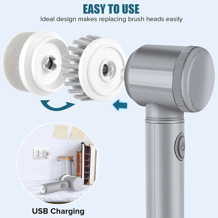 Electric Spin Scrubber with 450 RPM Motor and Six Brush Heads, 100-Minute Runtime All Vera Mart