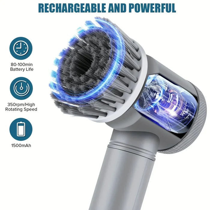 Electric Spin Scrubber with 450 RPM Motor and Six Brush Heads, 100-Minute Runtime All Vera Mart
