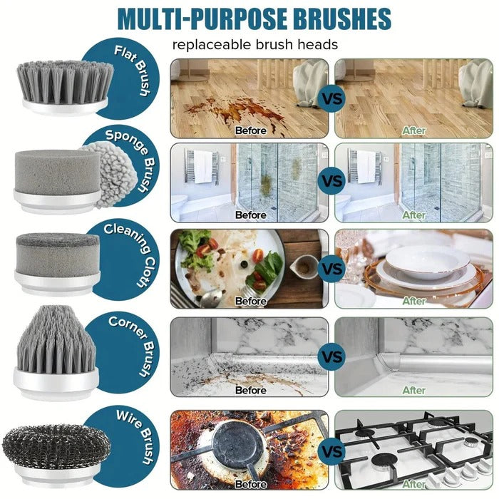 Electric Spin Scrubber with 450 RPM Motor and Six Brush Heads, 100-Minute Runtime All Vera Mart