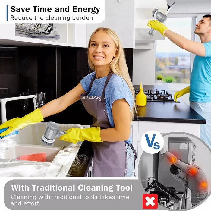 Electric Spin Scrubber with 450 RPM Motor and Six Brush Heads, 100-Minute Runtime All Vera Mart