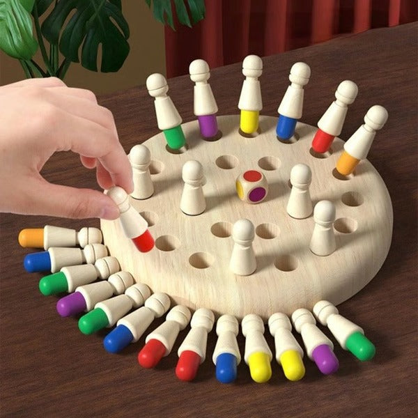 Color Memory Matching Game with 24 Wooden Pegs and Dice for Ages 3+ All Vera Mart