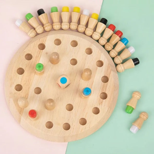 Color Memory Matching Game with 24 Wooden Pegs and Dice for Ages 3+ All Vera Mart