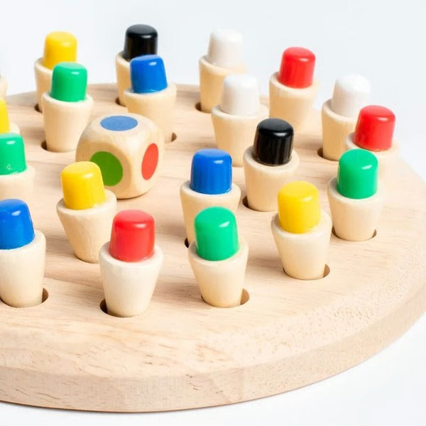 Color Memory Matching Game with 24 Wooden Pegs and Dice for Ages 3+ All Vera Mart