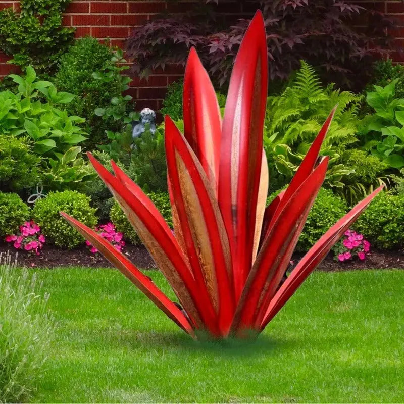 Metal Plant Sculpture with Weatherproof Steel and Rustic Finish, Indoor Outdoor Accent All Vera Mart
