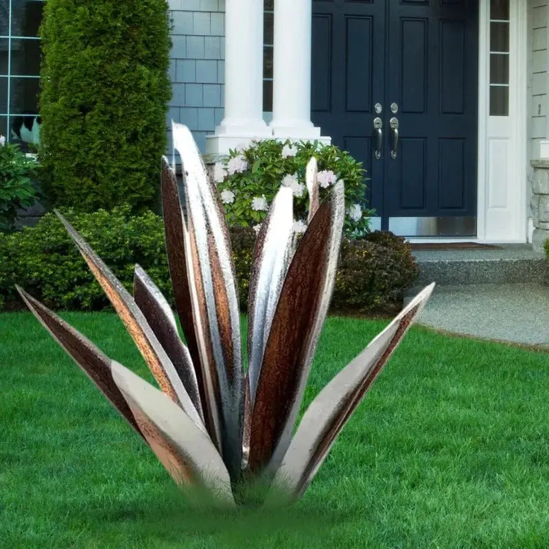 Metal Plant Sculpture with Weatherproof Steel and Rustic Finish, Indoor Outdoor Accent All Vera Mart